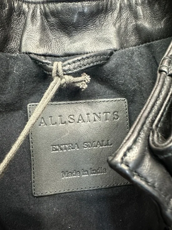 AllSaints Black Leather Slim Fit Bomber Jacket CORA LEATHER JACKET - Picture 8 of 11